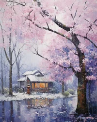 Village in a Snowy Landscape in Winter