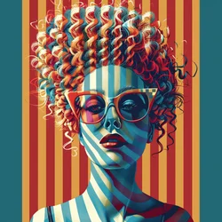 Blonde Woman Face with Big Curly Hair