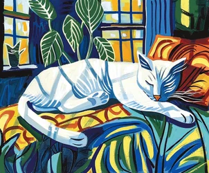 White Cat Sleeping in the Sunlight Matisse