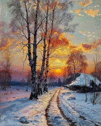 Landscape on a Winter Day Covered with Snow