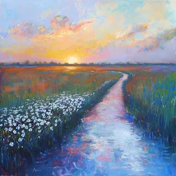 Abstract Oil Painting Pastels Landscape
