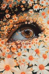 Green eyes close up, Gold leaf Robotic Olympus Mons flower power