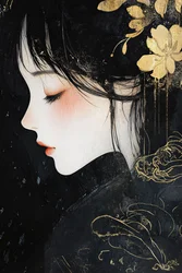 Black lacquer painting gilding with gold foil, beautiful girl