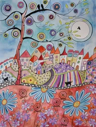 Village Behind Red Meadow