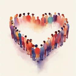 People Unified, Heart-Shaped in Minimalist Style