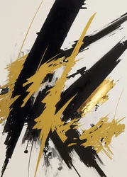 Abstract Gold & Black Painting, Contemporary Brush Strokes