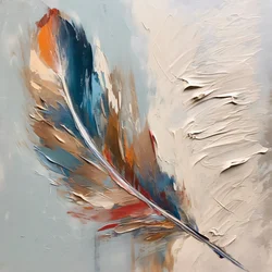 Red Blue Feather Textured Partial Oil Painting