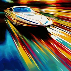 Glide Through Light: Speedboat on a Shiny Road