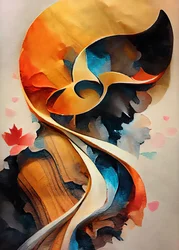 Violin, Drum, Trumpet, Piano Minimal Abstract Rough Oil Painting