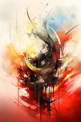 Abstract painting of a colorful design, orange & blue colors