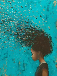 Girl with hair moving in the water