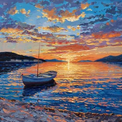 Boat on River at Sunset, Dalmatia, Croatia