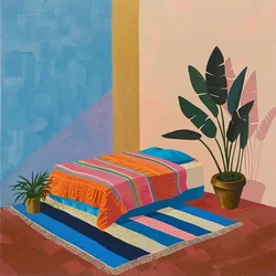 Minimalist Mexican Bed in a David Hockney Style