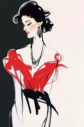 Paris Fashion, Red & Black Dress, French Lady Posing Makeup