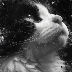 Zoomed-Out Black & White Minimalist Sketch of a Cat