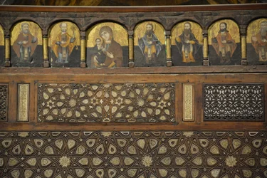 Interior of Saint Mercurius Church Abu Sefein in Old Cairo, wooden iconostasis