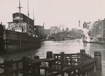 View of Rush St. Bridge and Kirks Soap Factory, 1894