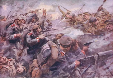 The defeat of the Prussian Guard at Zonnebeke, from History of the Great War Vol 3 published by Waverley Book Co Limited, c.1920