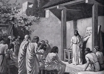 Cadmus gives the Greeks an alphabet artist, illustration from 