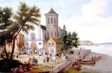 Coastal Landscape with Figures in a Church Square