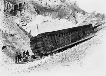 Apuan Alps (Carrara). Monoliths Being Transported on Sledges in the Quarries