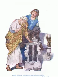 Timon bade the kind hearted steward take comfort (Timon of Athens), from Tales from Shakespeare pub. by Ward Lock & Co Ltd