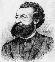Portrait of Ulrich de Fonvielle (1833-1911), French journalist and literator - Engraving by Lemot of 1870