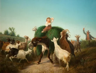 Italian Child with Donkey and Hay