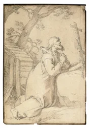 Saint Paul of Phermae Kneeling in Prayer Before a Crucifix