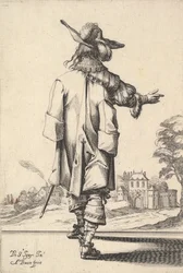 A Gentleman, Seen from Behind, with His Right Arm Outstretched and a Cloak Over His Left Shoulder, 1629