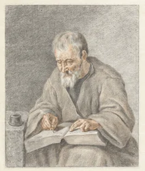 Old Man Writing in a Book