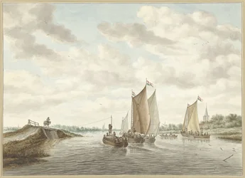 River Landscape with Various Boats