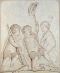 The Three Cherubs, Putti with the attributes to Hercules and Mercury