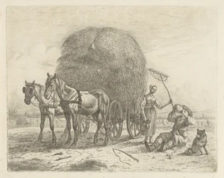 Drinking Farmer by a Hay Wagon