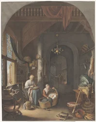 Interior with Mother and Children