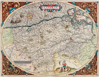 Geography Map of the Territory of Flanders from Theatrum Orbis Terrarum by Abraham Ortelius