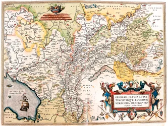 Geography Map of the Territory of the German Netherlands from Theatrum Orbis Terrarum by Abraham Ortelius