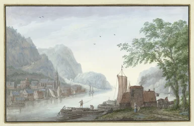 Mountainous Landscape with View of a Village by a River