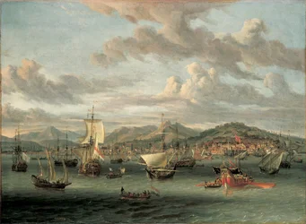 Dutch Shipping off the Bay of Smyrna with a State Barge