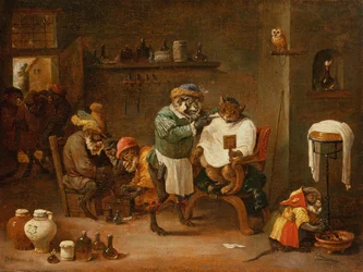 A Cat in a Barber Shop Run by Monkeys