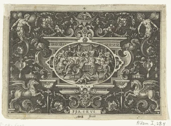Cartouche: Phineus Disrupts the Wedding of Perseus and Andromeda (Oval Cartouches with Scenes from the Life of Perseus in Grotesque Frames)