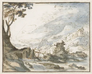 Mountainous Landscape with a Wooden Bridge