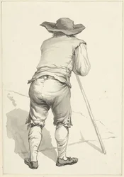 Man Leaning Forward on a Stick, Seen from the Back