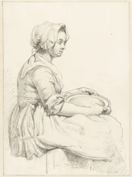Seated Woman with a Dish on Her Lap, Facing Right