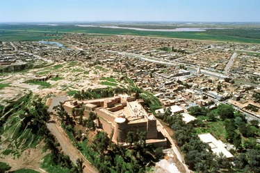 Aerial view of the town, restored by the Achaemenids after its destruction by the Assyrians
