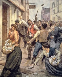 Anti-Semitic riots in Moravia by Achille Beltrame, from La domenica del Corriere, November 12