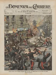 Attempt against the King of Spain on his wedding day, a bomb thrown from a window at the procession