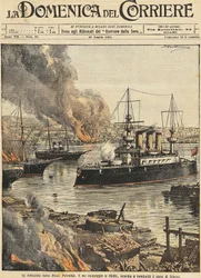 Battleship Potemkin bombarding Odessa, by Achille Beltrame, illustration