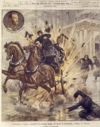 Cover illustration of assassination of Grand Duke Sergei Alexandrovich Romanov by terrorist bomb in Moscow, Russia