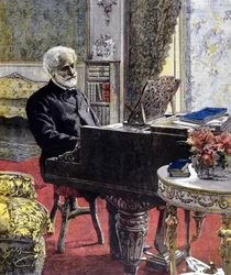 Giuseppe Verdi in Milan in 1899. Illustration by Achille Beltrame
